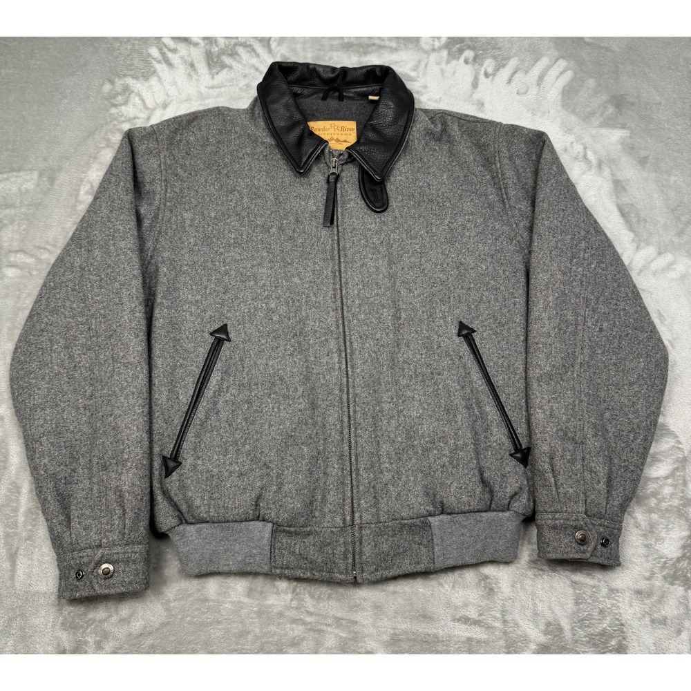 Powder River Wool Jacket Mens Medium Gray Bomber Western Cowboy Yoke Vintage Y2K